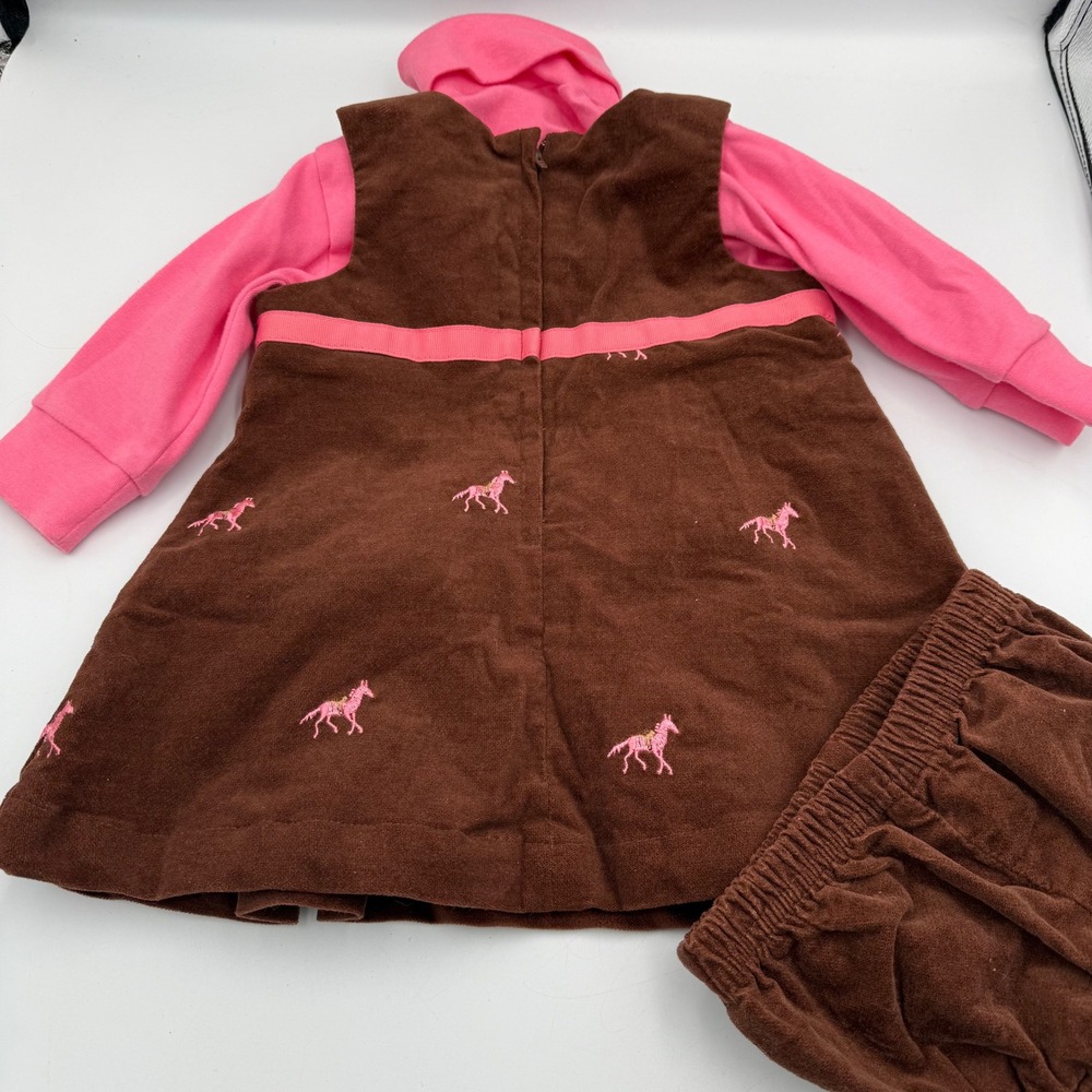 Hartstrings 12M Embroidered Horse Dress 3 Pc Set Pink Brown Baby Girl Outfit - Picture 9 of 16